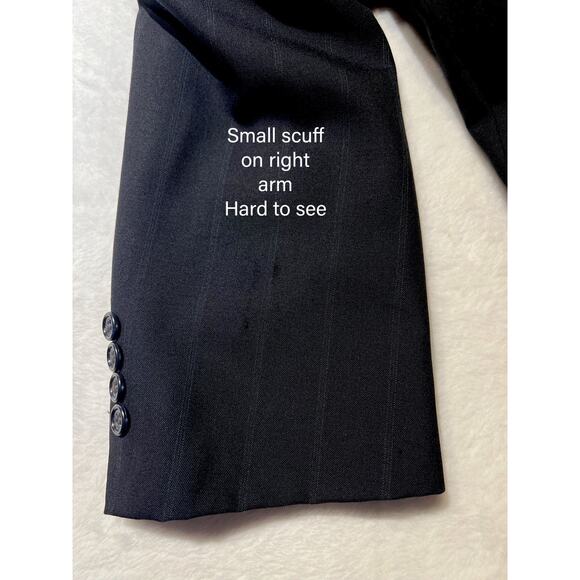 Vintage Austin Reed Suit 44L 38x29.5 Navy Blue Royal Banker's Stripe Virgin Wool - Picture 16 of 16